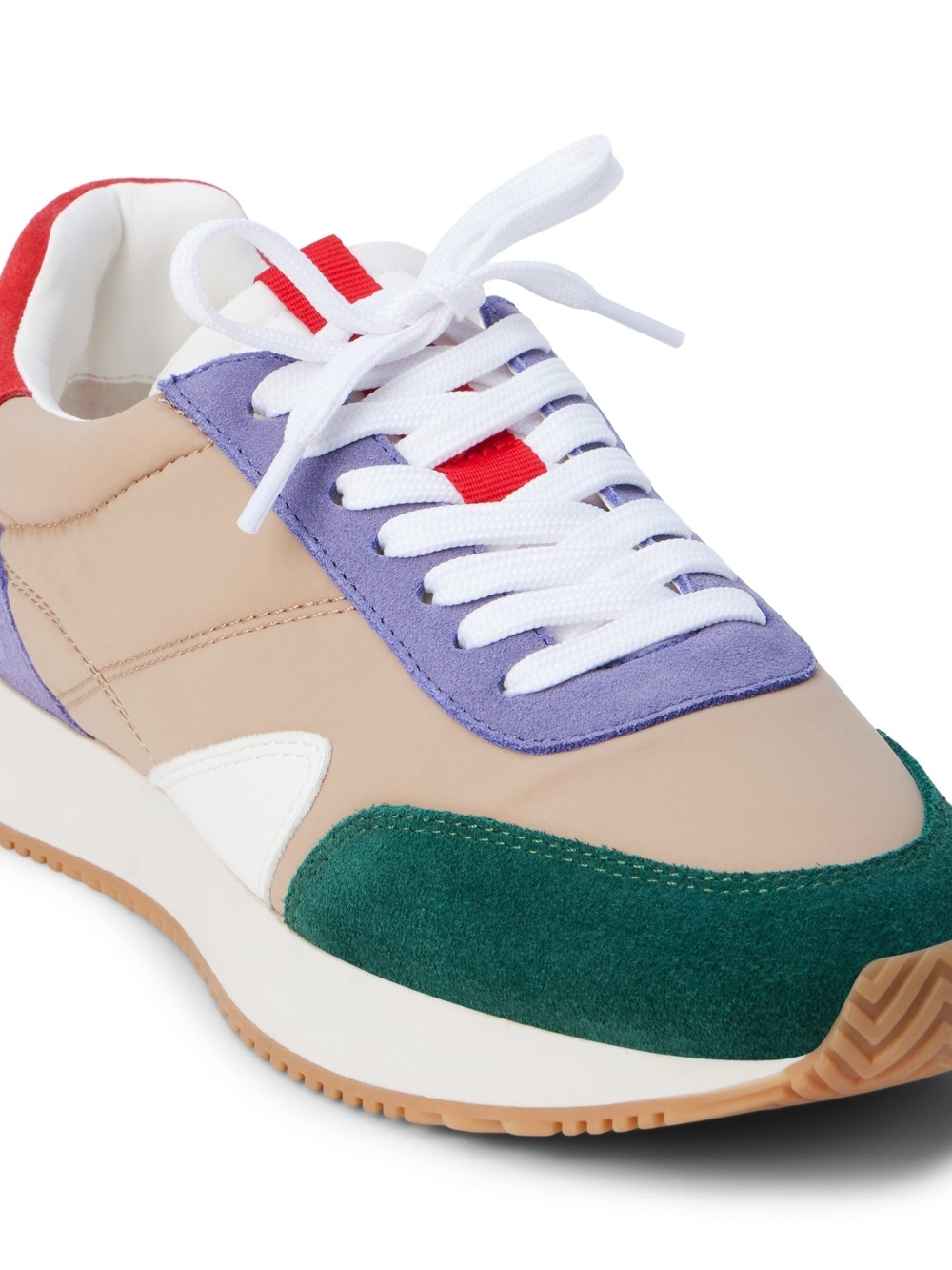 Farah Beige, Green & Purple Women's Runner Sneakers with Red Accent